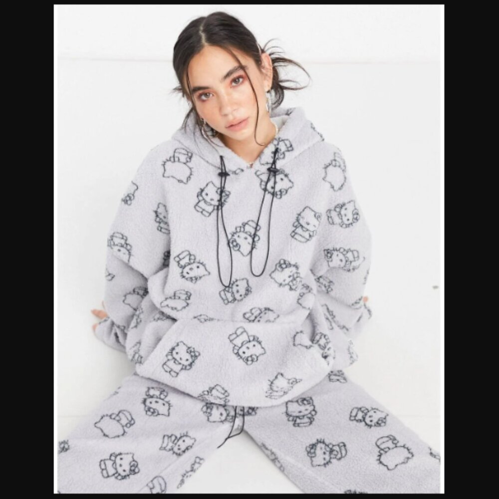 RARE ASOS New Girl Order Hello Kitty Printed Fleece Hoodie Sweater Size 6 XS